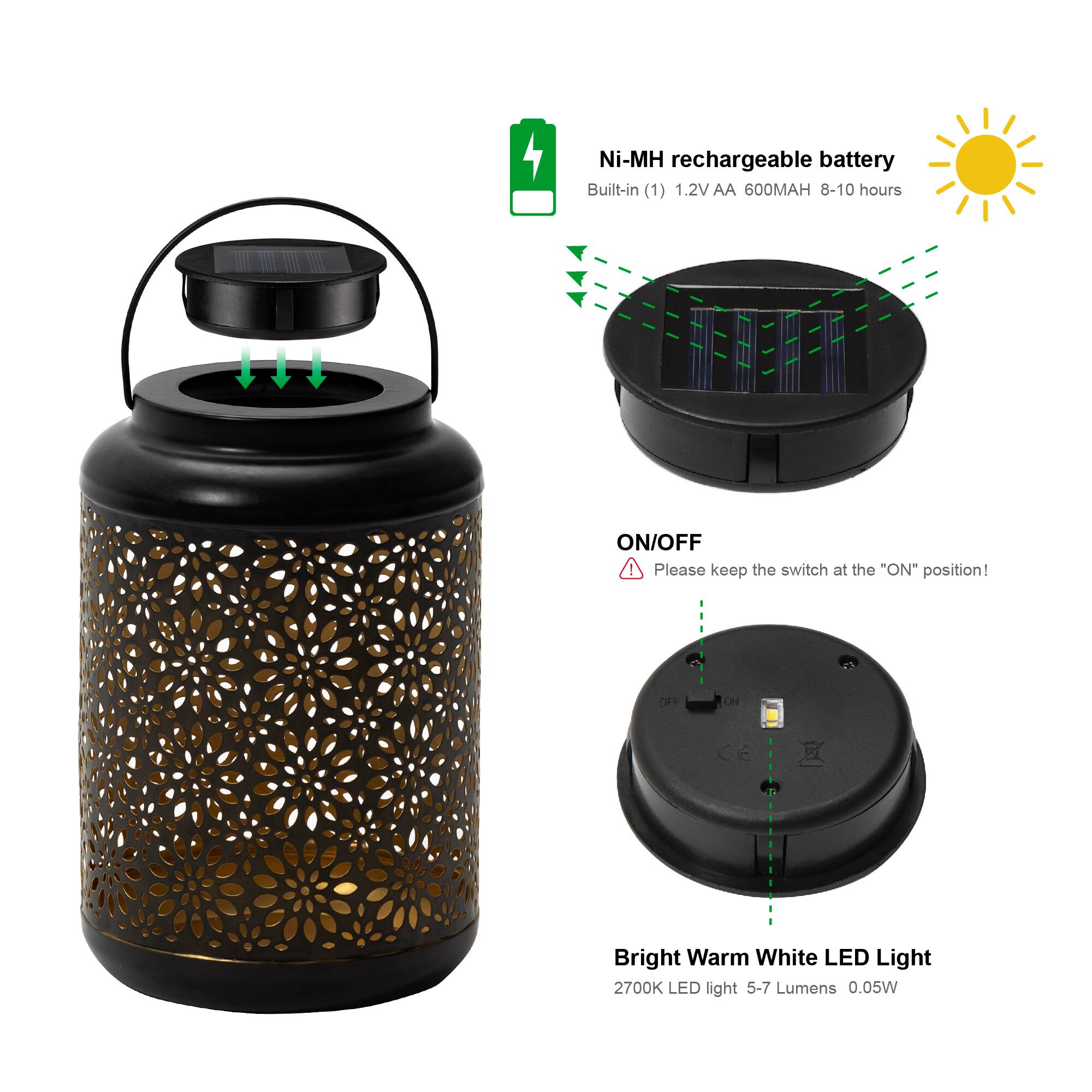 Glitzhome® 8.5" Flower Cutout Solar Powered Hanging Lantern